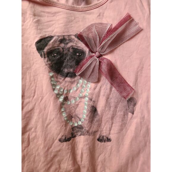 Gap Kids XL 12 Juniors Kids Girls Pink Longsleeve Pug Dog Pearl Necklace Lace - Picture 2 of 6